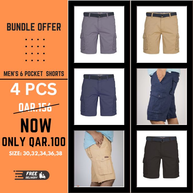 men's 6 pocket twill shorts  4 pcs  bundle offer Assorted Color